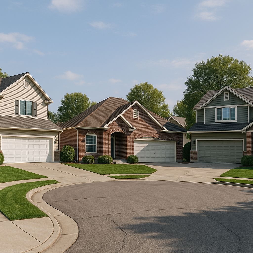 aerial photo composite of rooftops and neighborhoods